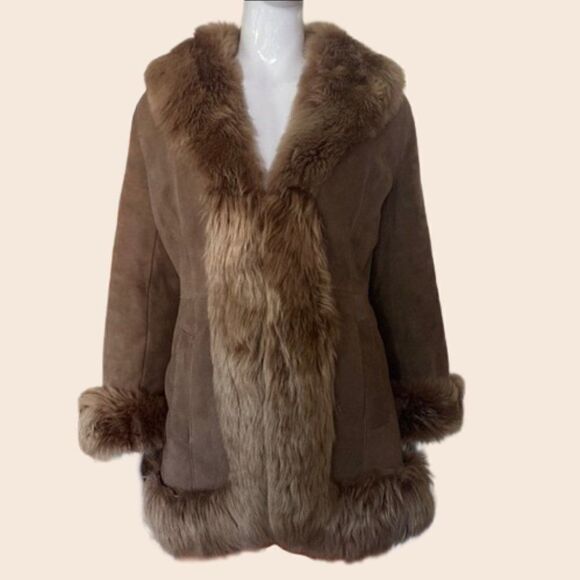 Vintage Jackets & Blazers - Vintage Penny Lane Faux Suede Faux Fur Trim Lined Coat 70s Style Size Medium